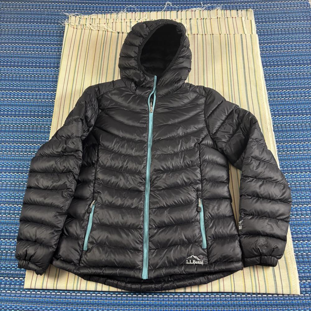 L.L. Bean Jacket Kids Small 12 Black 850 Down Puffer Hooded Downtex Zip Coat